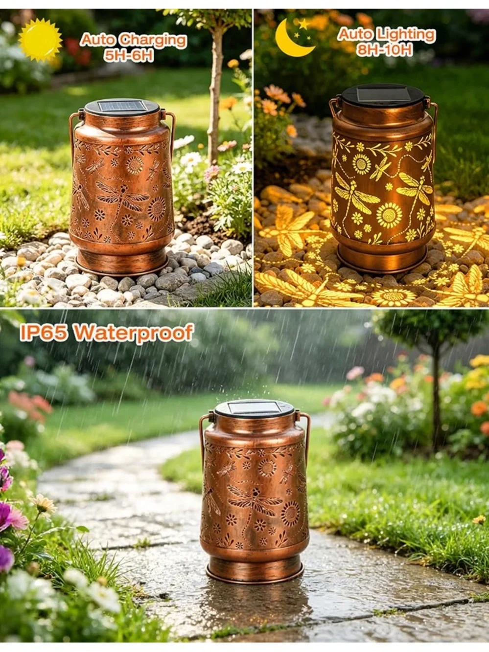 Copper Dragonfly Solar Lantern - Outdoor Hanging Light
